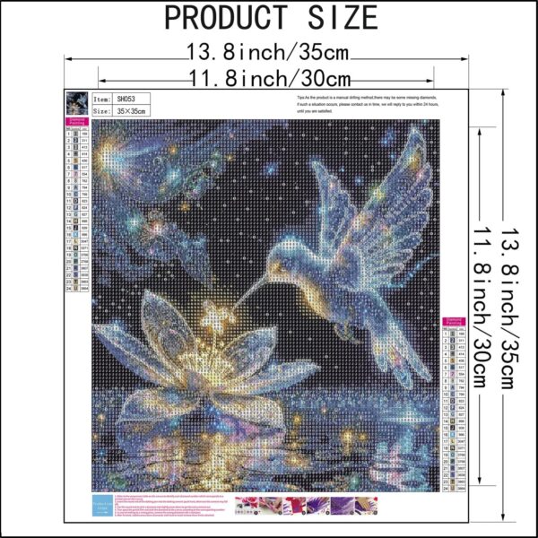 Hummingbird Diamond Painting Kit – 5D Full Drill, Round Diamonds, 14x14" Art for Adults & Home Decor - Image 2