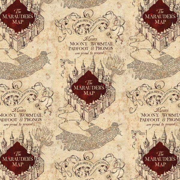 Harry Potter Marauder's Map Fabric – Tan, 100% Cotton, 1/2 Yard