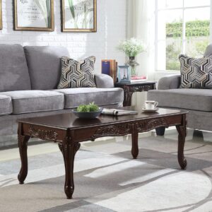 Traditional Ornate Detailing Wood Coffee Table, Dark Cherry