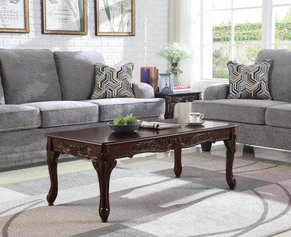 Traditional Ornate Detailing Wood Coffee Table, Dark Cherry