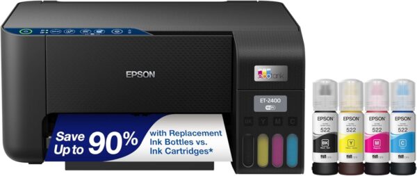 ET-2400 Wireless All-in-One Printer – Cartridge-Free, Scan & Copy, Black