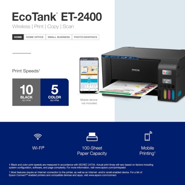 ET-2400 Wireless All-in-One Printer – Cartridge-Free, Scan & Copy, Black - Image 4