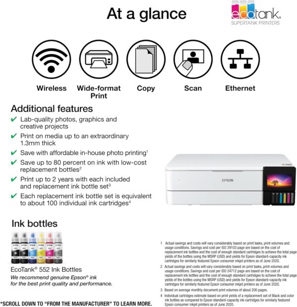 Wireless All-in-One Printer – Wide Format, Scan, Copy, Ethernet, 4.3" Touchscreen, White - Image 3