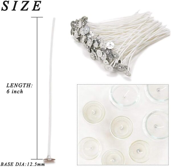 Candle Wick Kit - 60 Cotton Wicks with Candle Making Tools (Thick 4"+6"+8") - Image 2