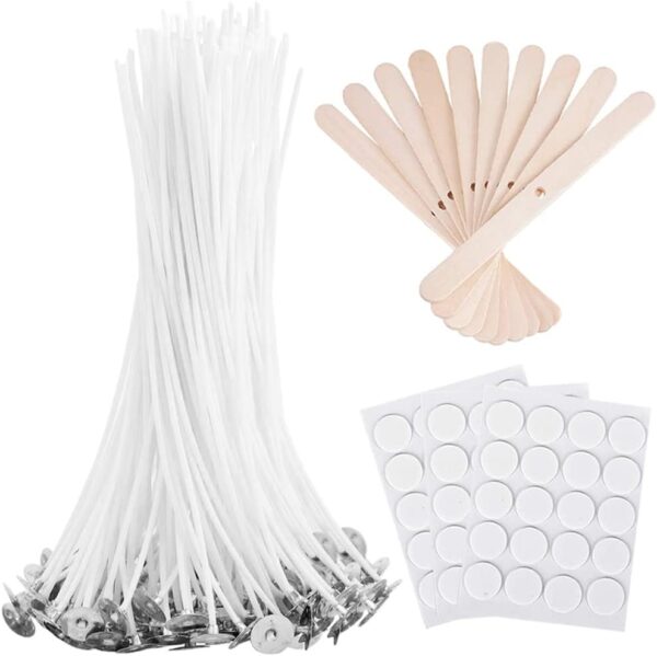 100 pcs 6" Candle Wicks Bulk – Includes Wick Stickers & Centering Device for Soy/Beeswax Candles
