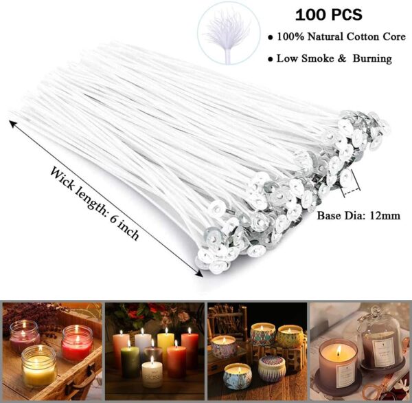 100 pcs 6" Candle Wicks Bulk – Includes Wick Stickers & Centering Device for Soy/Beeswax Candles - Image 2