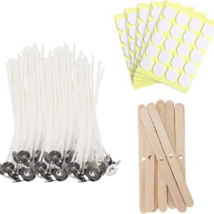 100 pcs 4" Cotton Candle Wicks with Stickers & Holders – For Soy, Beeswax & Coconut Candle Making