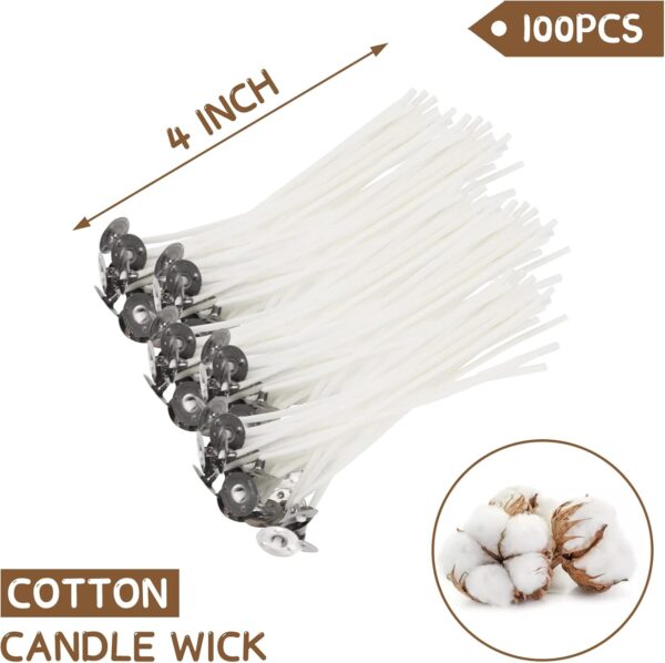 100 pcs 4" Cotton Candle Wicks with Stickers & Holders – For Soy, Beeswax & Coconut Candle Making - Image 2