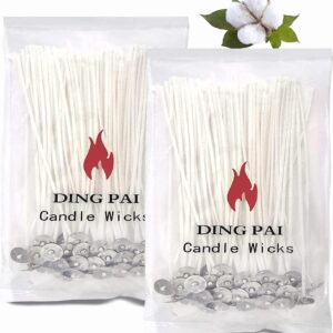 100pcs Cotton Candle Wicks, 6 inches Low Smoke Pre-Waxed Wicks for Candle Making, DIY