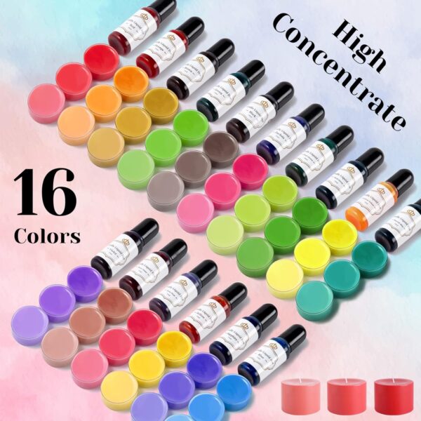 Candle Dye – 16 Vivid Liquid Colors, High Concentrate for Soy, Beeswax, Gel & Palm Wax, 10ml/0.35oz - Image 2
