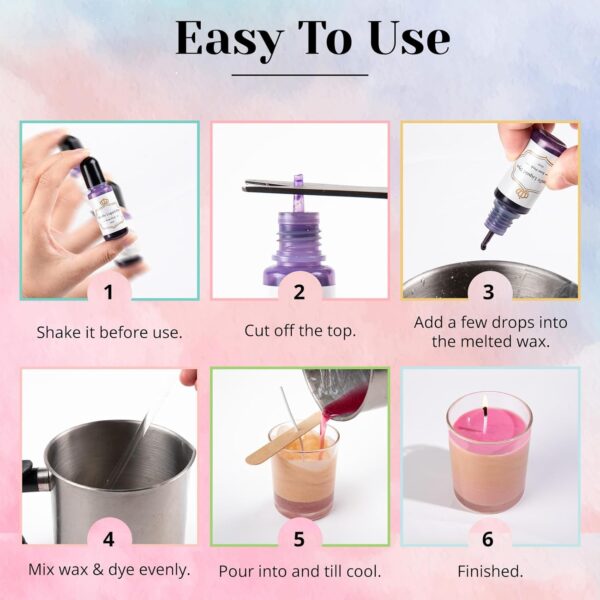 Candle Dye – 16 Vivid Liquid Colors, High Concentrate for Soy, Beeswax, Gel & Palm Wax, 10ml/0.35oz - Image 3