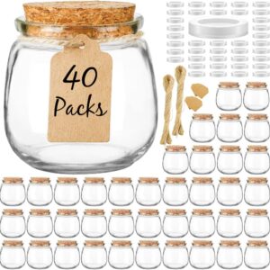 Small Glass Jars with Cork – 40 Pack 7oz Jars for Candles, Yogurt, Spices, Favors, with Lids, Twine & Labels