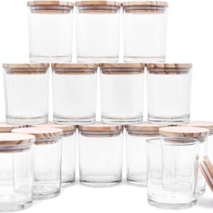Thick Candle Jars – 16 Pack 7oz Clear Jars with Wood Lids for Candle Making & Samples