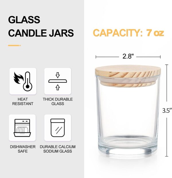 Thick Candle Jars – 16 Pack 7oz Clear Jars with Wood Lids for Candle Making & Samples - Image 2