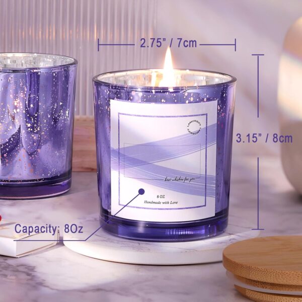15 Pack Glass Candle Jars – 8oz Purple with Lids, 20 Labels, Mercury Glass for Candle Making - Image 4
