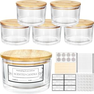 24oz Glass Candle Jars (6 Pack) with Bamboo Lids, Multi-Wick, Airtight, Labels & Wick Kit – Dishwasher Safe
