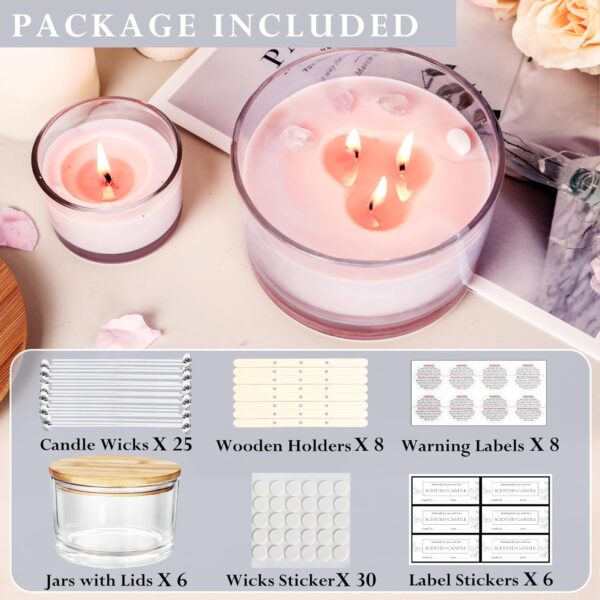 24oz Glass Candle Jars (6 Pack) with Bamboo Lids, Multi-Wick, Airtight, Labels & Wick Kit – Dishwasher Safe - Image 3