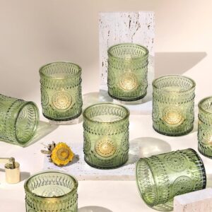 Set of 8 Green Embossed 8oz Glass Candle Jars – Empty Bulk Containers for Candle Making & Gifts