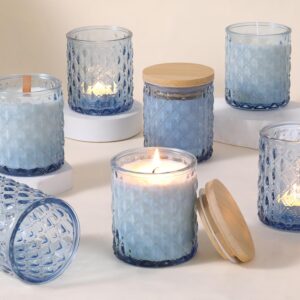 8 Pack Blue Candle Jars – 7oz with Bamboo Lids, Glass Containers for DIY Candle Making