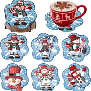 6 Pcs Diamond Art Coaster Kits – Christmas Snowman, 5D Gem Art for Adults & Beginners, Includes Cork Pads