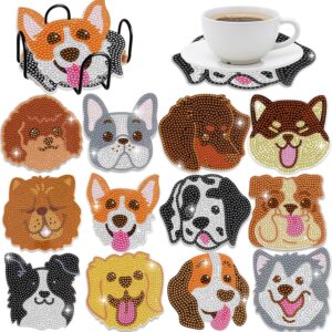 12PCs Diamond Painting Coasters Set – Dog Theme Art, DIY Kits for Kids & Adults, Craft Gifts