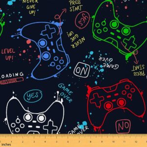 1 Yard Boys Gamer Upholstery Fabric – Gaming Controller Print, Red/Blue/Green, Indoor & Outdoor Use