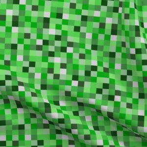 Gaming Pixel Fabric – Green Video Game Design on Cotton, Fat Quarter for Sewing & Crafts