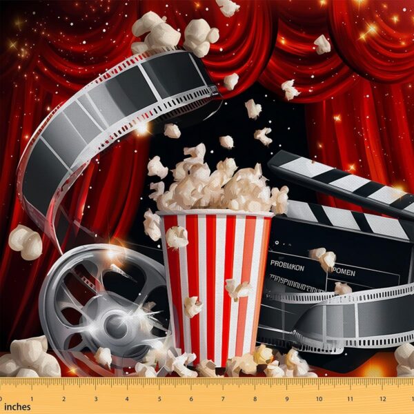 Movie Theater Fabric – 1 Yard Waterproof Upholstery with Poster & Popcorn Print