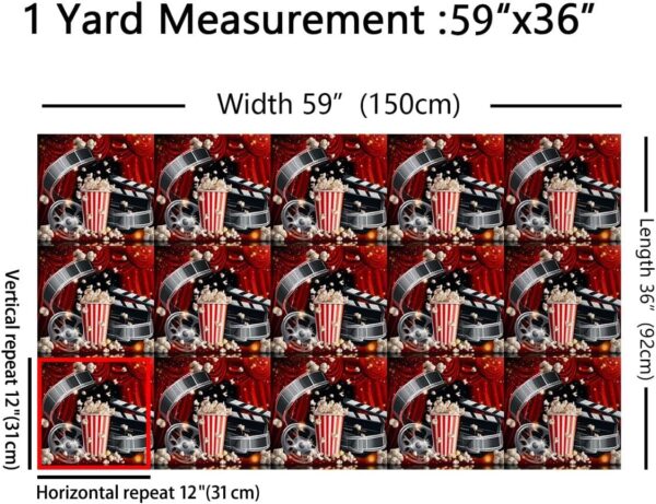 Movie Theater Fabric – 1 Yard Waterproof Upholstery with Poster & Popcorn Print - Image 2