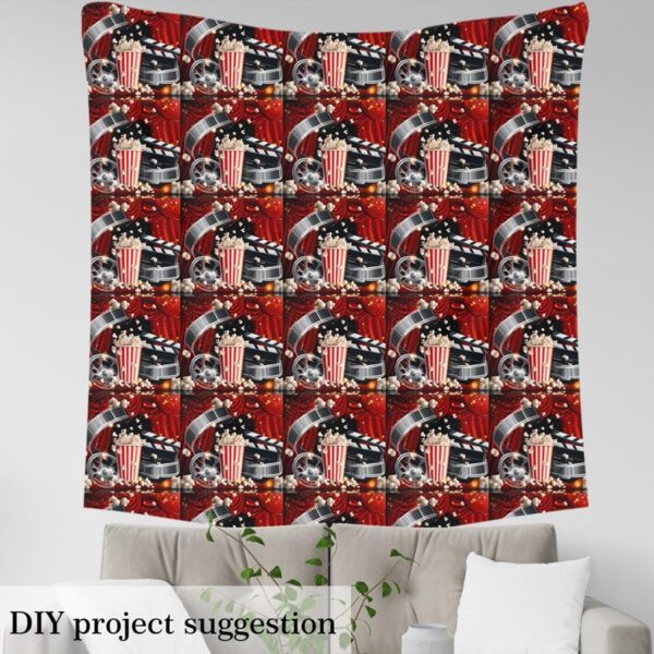 Movie Theater Fabric – 1 Yard Waterproof Upholstery with Poster & Popcorn Print - Image 3