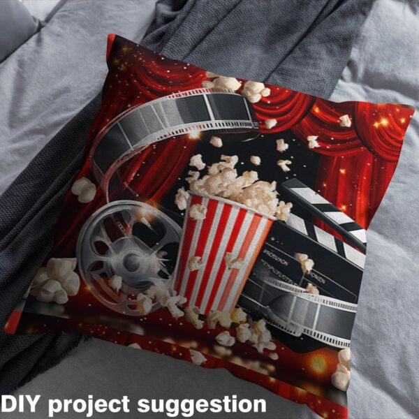 Movie Theater Fabric – 1 Yard Waterproof Upholstery with Poster & Popcorn Print - Image 4