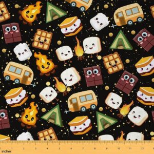Cute S'Mores Fabric – 1 Yard Waterproof Cartoon Camping Print for Kids, Chairs & Outdoor Decor