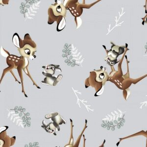 Springs Creative Products Disney Bambi & Thumper Toss Gray 100 Percent Cotton Fabric, 44 Inches