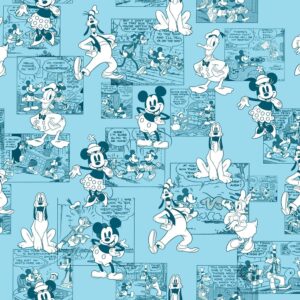 Disney Mickey & Friends Sensational 6 Comic Strip Blue 100 Percent Cotton Fabric Sold by The Yard. , 44 Inches