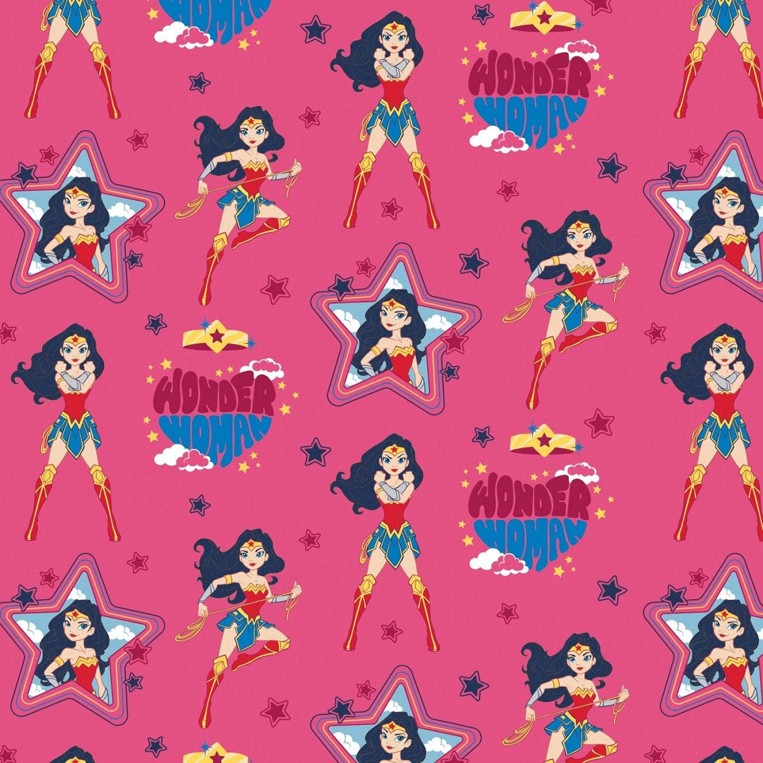 DC Comics Wonder Woman "Take a Stand" Fabric, Pink – 100% Cotton
