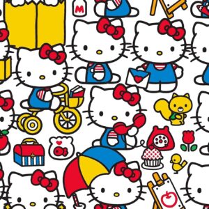 45" Wide Cotton Hello Kitty at Play Rorry Books Telephones Bicycles Painting