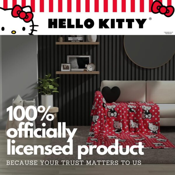 Hello Kitty Dots & Bows Cozy Blanket – 62" x 90" - Image 4