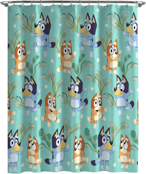Bluey & Bingo Fabric Shower Curtain – Teal, Kids Bathroom Décor