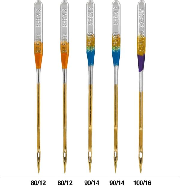 Titanium Ball Point Sewing Needles – 5-Pack Universal Needles for Knit Fabrics, Assorted Sizes - Image 2