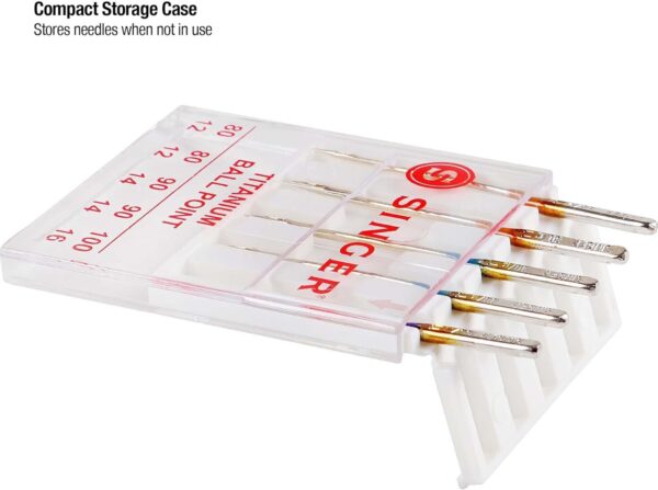 Titanium Ball Point Sewing Needles – 5-Pack Universal Needles for Knit Fabrics, Assorted Sizes - Image 3