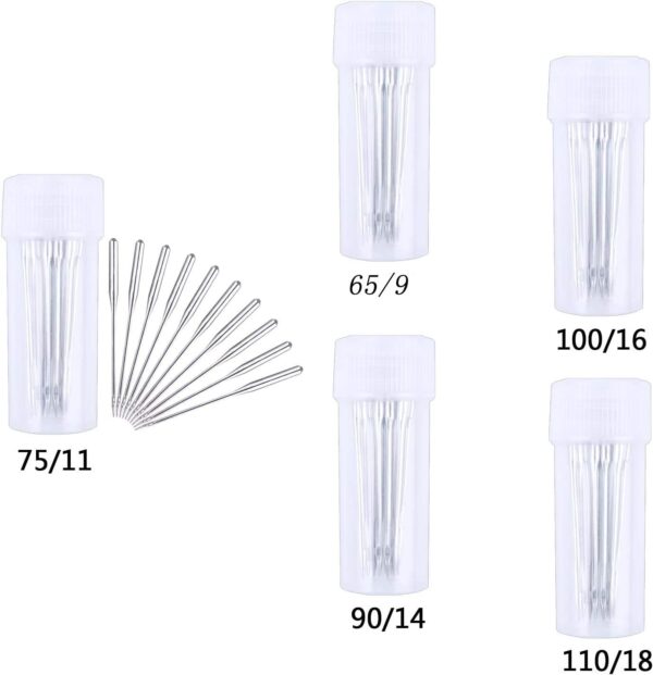 50 pcs Sewing Machine Needles – Sizes 9, 11, 14, 16, 18 with 5 Storage Bottles - Image 2