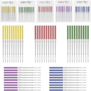 50 pcs Universal Sewing Machine Needles – Regular Point for Knit Fabrics, Sizes 65/9 to 110/18 (5 Colors)