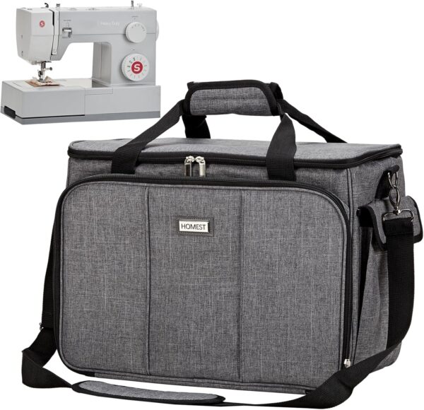 Sewing Machine Carrying Case – Universal Tote with Storage Pockets & Shoulder Strap, Grey
