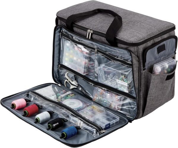 Sewing Machine Carrying Case – Universal Tote with Storage Pockets & Shoulder Strap, Grey - Image 3