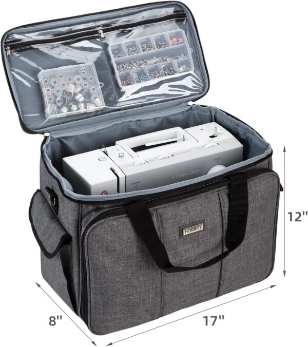 Sewing Machine Carrying Case – Universal Tote with Storage Pockets & Shoulder Strap, Grey - Image 4