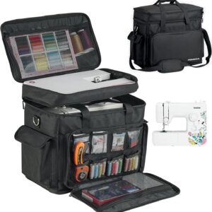 2-Layer Sewing Machine Case – Adjustable Shoulder Strap, Universal Tote for Machine & Accessories, Black