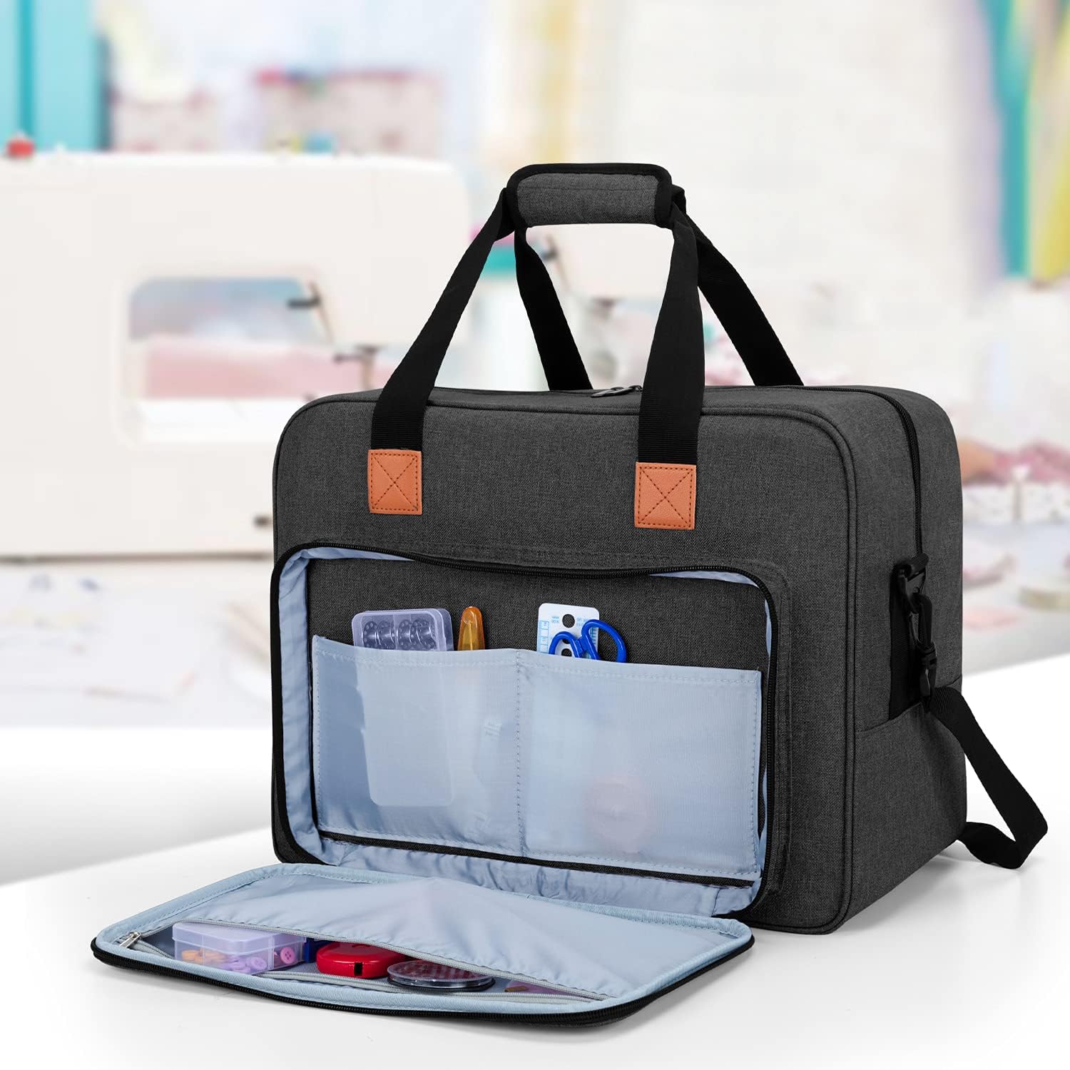 Sewing Machine Tote – Portable Bag with Extra Storage, Fits Most Standard Models, Black - Image 2