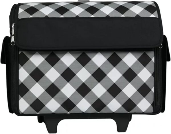 Everything Mary Rolling Sewing Machine Storage and Transport Tote – Durable 75D Polyester, Fits Most Standard Machines, Travel Bag with Wheels & Multiple Pockets – Buffalo Check - Image 3