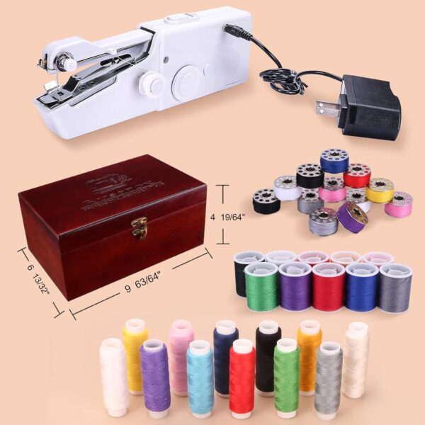 Handheld Sewing Machine, with Elegant Wooden Sewing Box and 153-Piece Sewing Kit, Mini Portable Cordless Hand held Sewing Machine, Perfect for Adults, Beginners, and Quick Home Repairs - Image 3