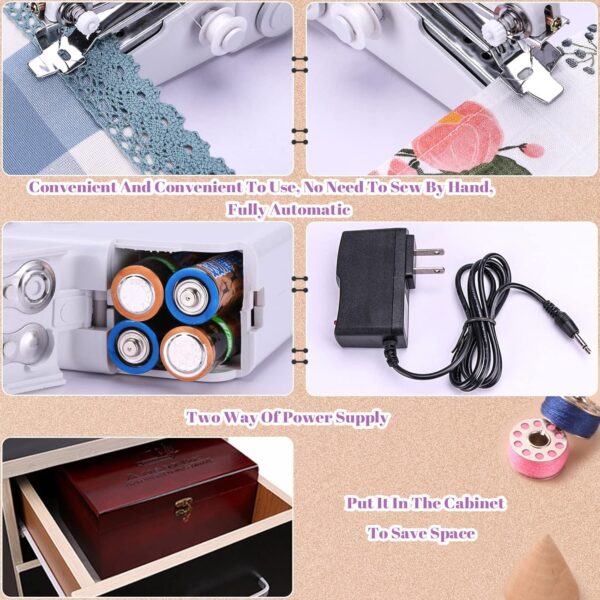 Handheld Sewing Machine, with Elegant Wooden Sewing Box and 153-Piece Sewing Kit, Mini Portable Cordless Hand held Sewing Machine, Perfect for Adults, Beginners, and Quick Home Repairs - Image 4